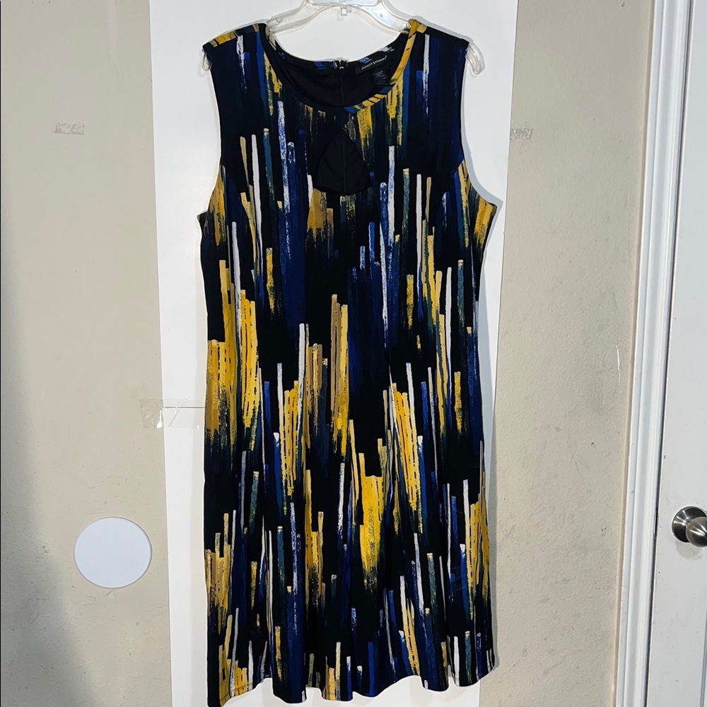 Ashley Stewart Black and Yellow Streak Midi Dress